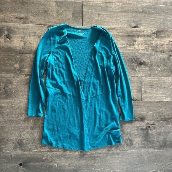 Chicos The Ultimate Tee Open Front Teal Shirt - Picture 2 of 4